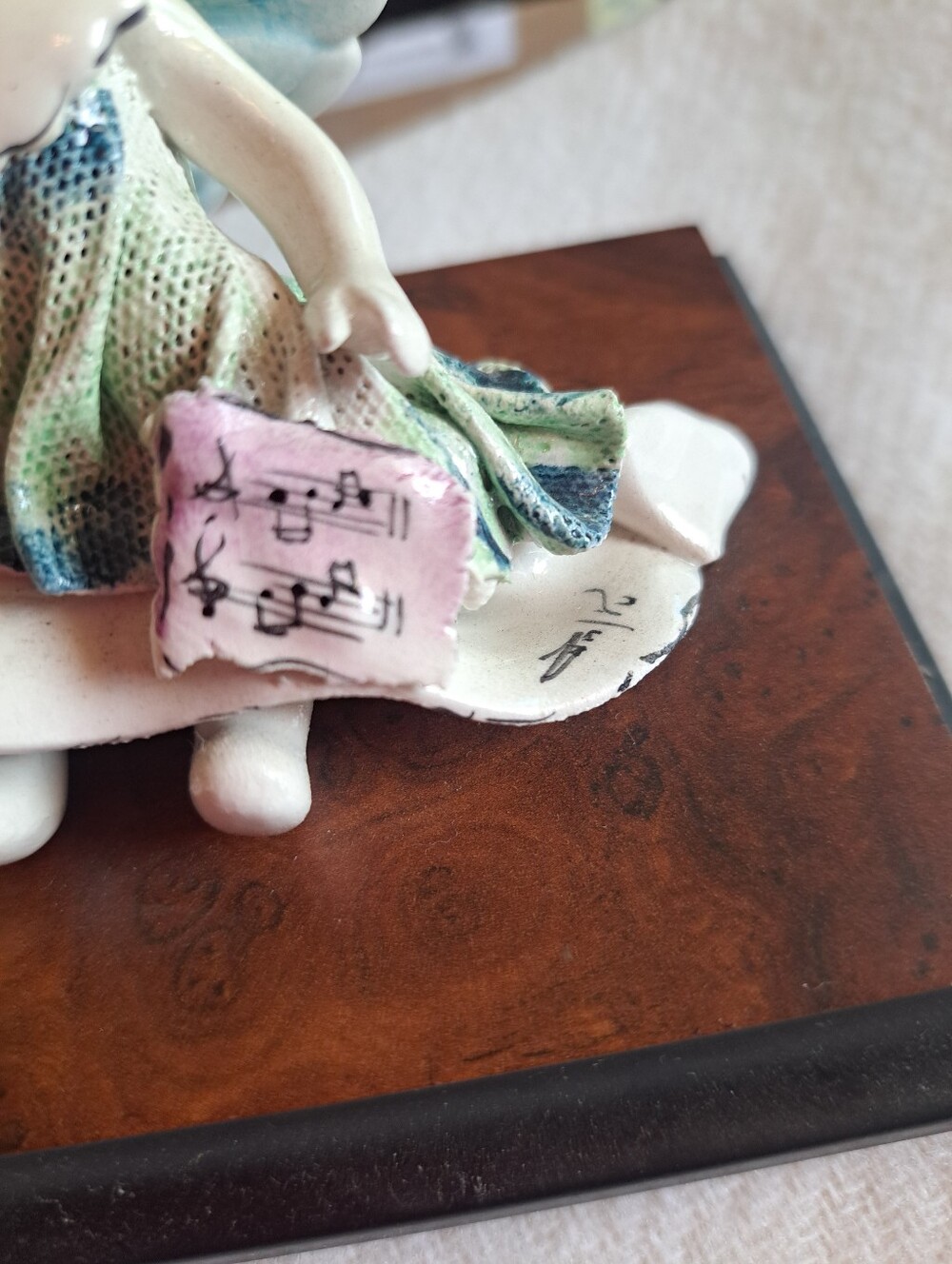 Italian Zampiva Porcelain Spaghetti Hair Angel With Music Sheet Figurine On Base - Picture 6 of 8